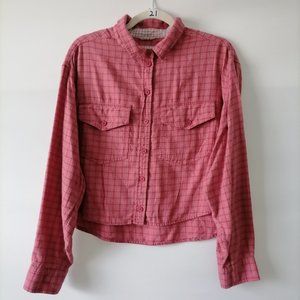 American Eagle Womens Pink Double Pocket High Low Plaid Button Up Shirt Size M